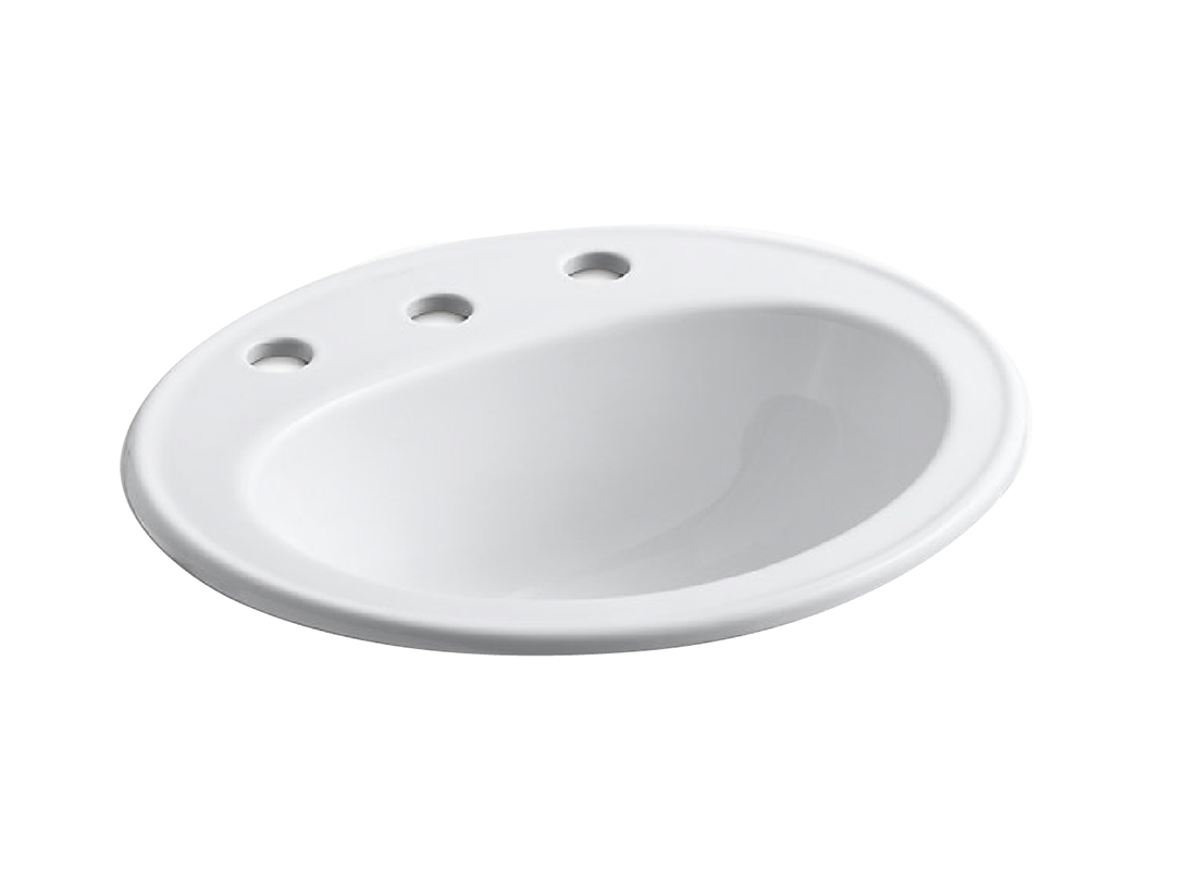 美國 KOHLER Pennington K-2196-8 8″中3孔圓形檯面面盆 515x445mm 白色