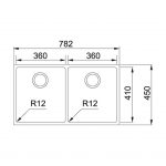 瑞士 FRANKE BOX BXX220-36-36 不鏽鋼雙膽平邊廚盆 782x450x200mm (檯面/底/平頂)